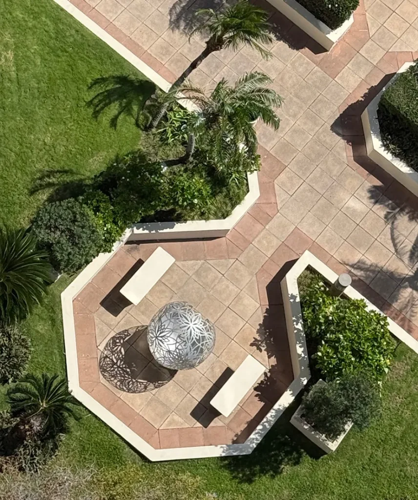 Large 50-inch fire pit designed for outdoor entertaining, offering communal warmth and a captivating lotus-inspired aesthetic
