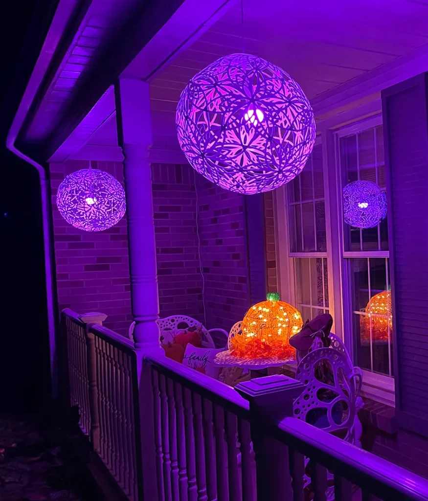 LED colour-changing pendant lamp by GlowTheory used for indoor decorative lighting setup